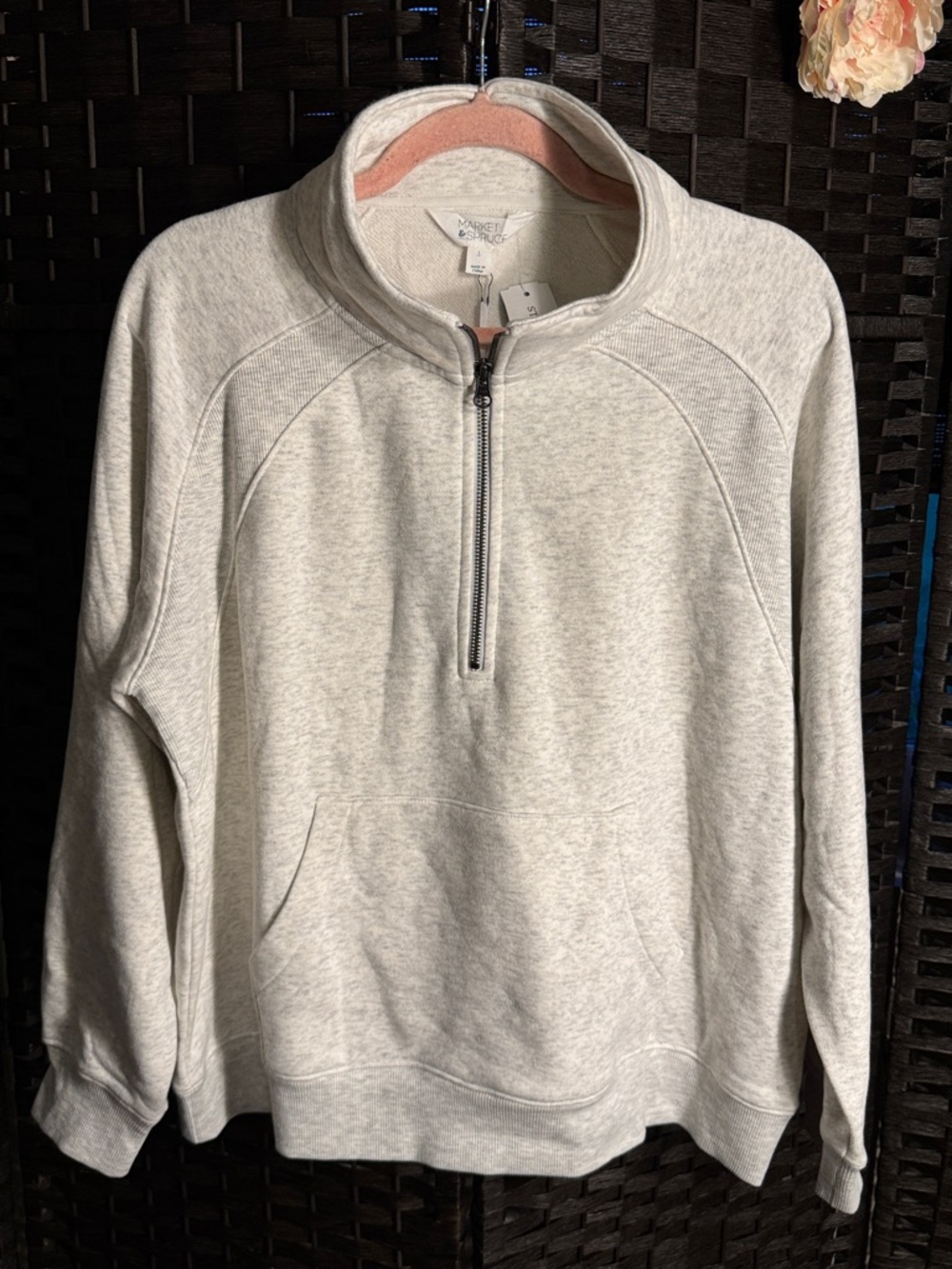 Market & Spruce Davis Raglan Fleece Quarter Zip Sweatshirt Light Grey Large